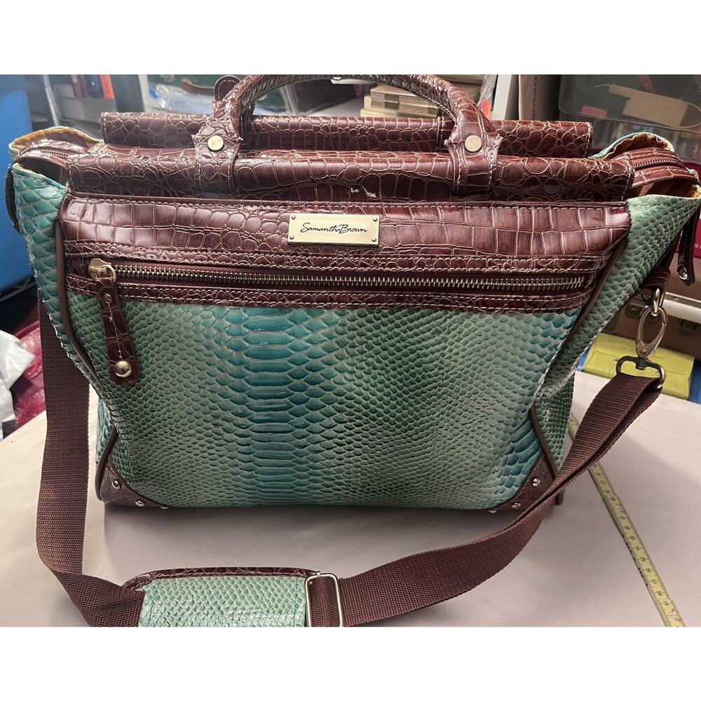 Samantha Brown Carry On Seaglass & Brown Weekender Croc Embossed